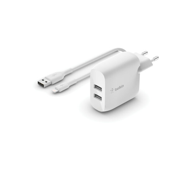 Chargeur secteur 2 ports USB-A (24 W) BOOST↑CHARGE™ avec câble Lightning vers USB-A - Image 3