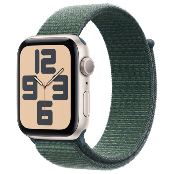 Apple Watch SE GPS 44mm Starlight Aluminium Case with Blue Lake Green Sport Loop (2024)