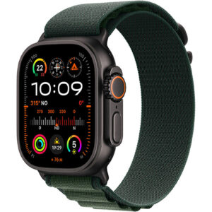 Apple Watch Ultra 2 GPS Cellular 49mm Black Titanium Case with Dark Green Alpine Loop Small