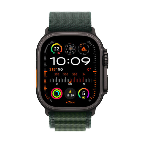 Apple Watch Ultra 2 GPS Cellular 49mm Black Titanium Case with Dark Green Alpine Loop Small - Image 2