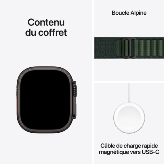 Apple Watch Ultra 2 GPS Cellular 49mm Black Titanium Case with Dark Green Alpine Loop Small - Image 5